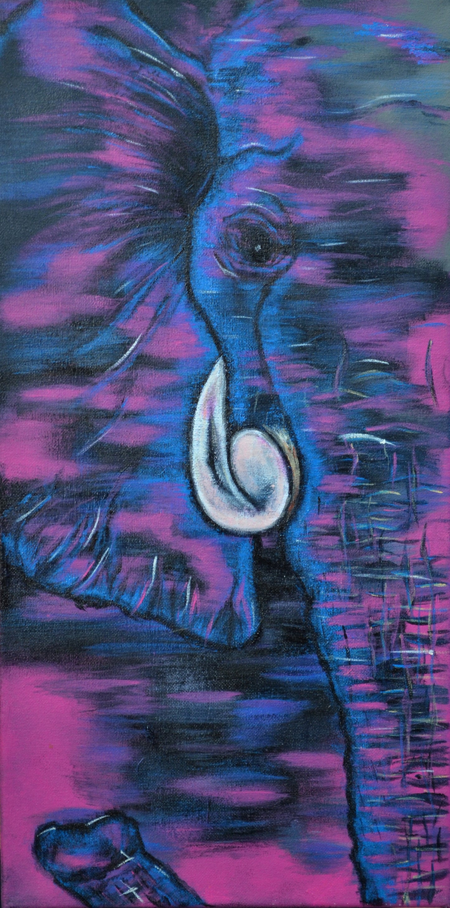 Original Painting 10x20 Purple and Blue Elephant Art by Terri Jayne