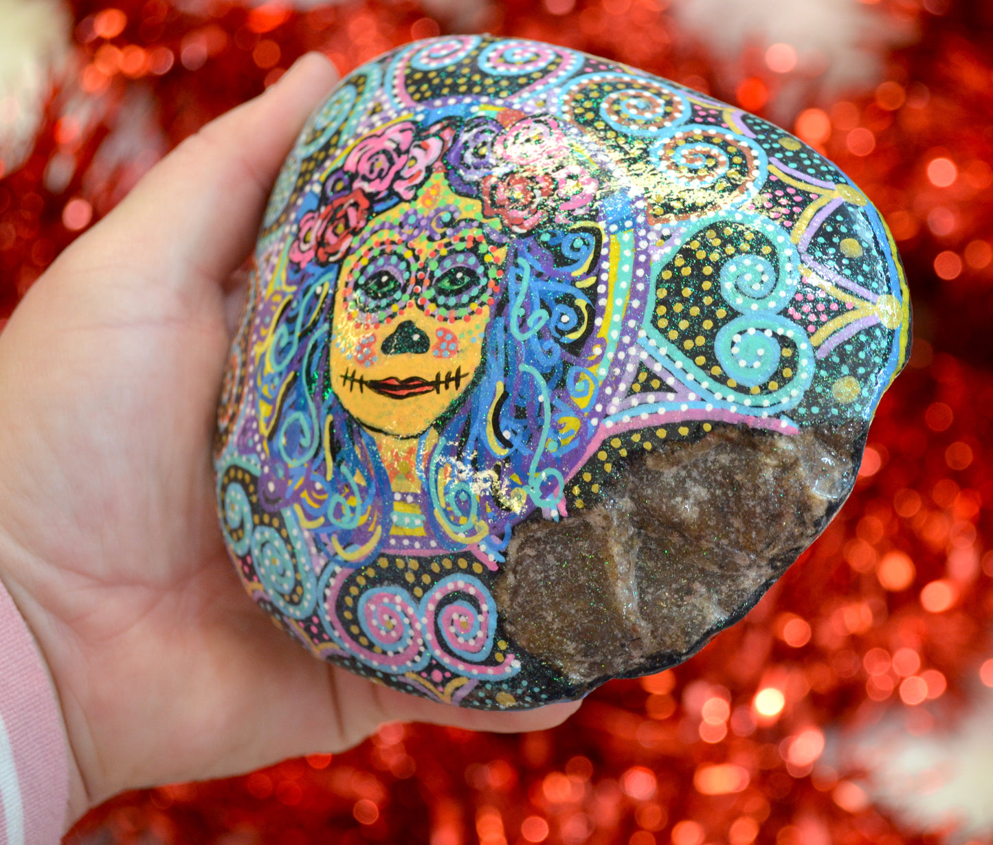 Sugar Skull Art Paintings on Rocks by Terri Jayne