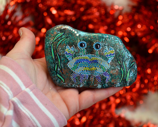 crab under the sea hand painted rock