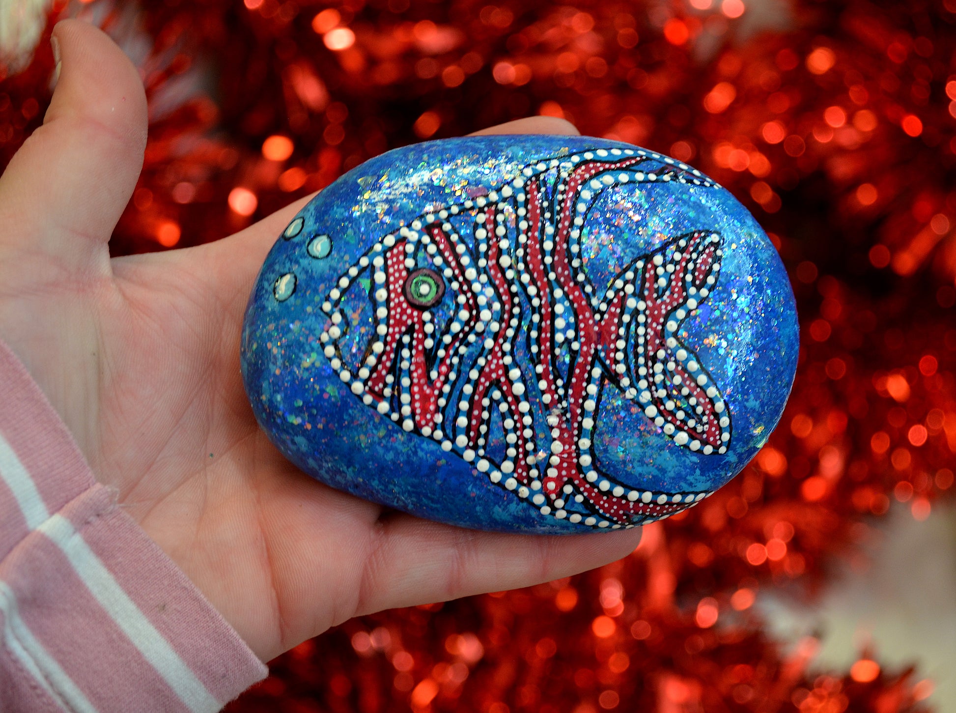 fish hand painted rock under the sea